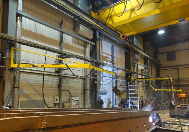 "Wall-Mounted Pivoting Wire Feeder Boom - 235"" Maximum Reach"